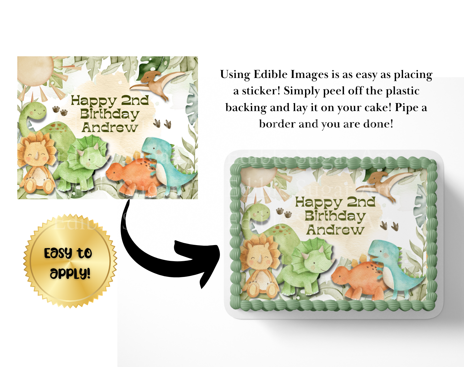 Dinosaur Birthday cake topper edible image