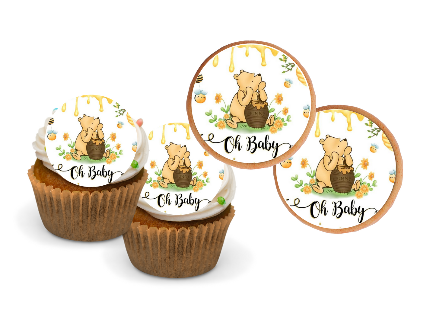 POOH BEAR CUPCAKE Toppers Baby Shower Cupcake toppers Pooh bear baby shower cake Vintage Pooh bear Cupcake toppers Edible Cupcake toppers