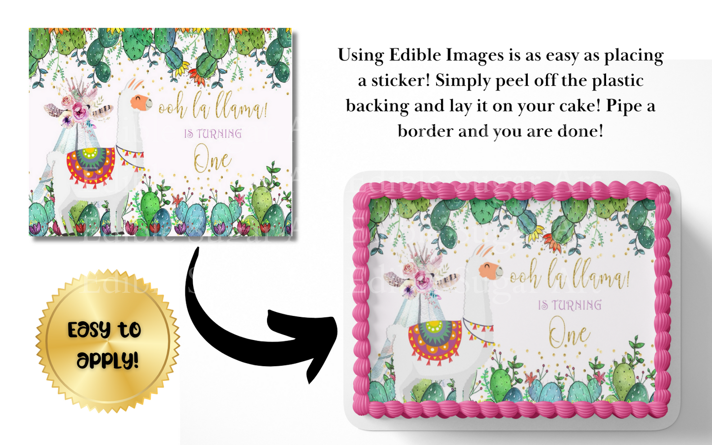 LLAMA BIRTHDAY CAKE TOPPER, LLAMA PARTY DECORATION, LLAMA CAKE TOPPER, LLAMA FIRST BIRTHDAY, SHEET CAKE TOPPER EDIBLE IMAGE