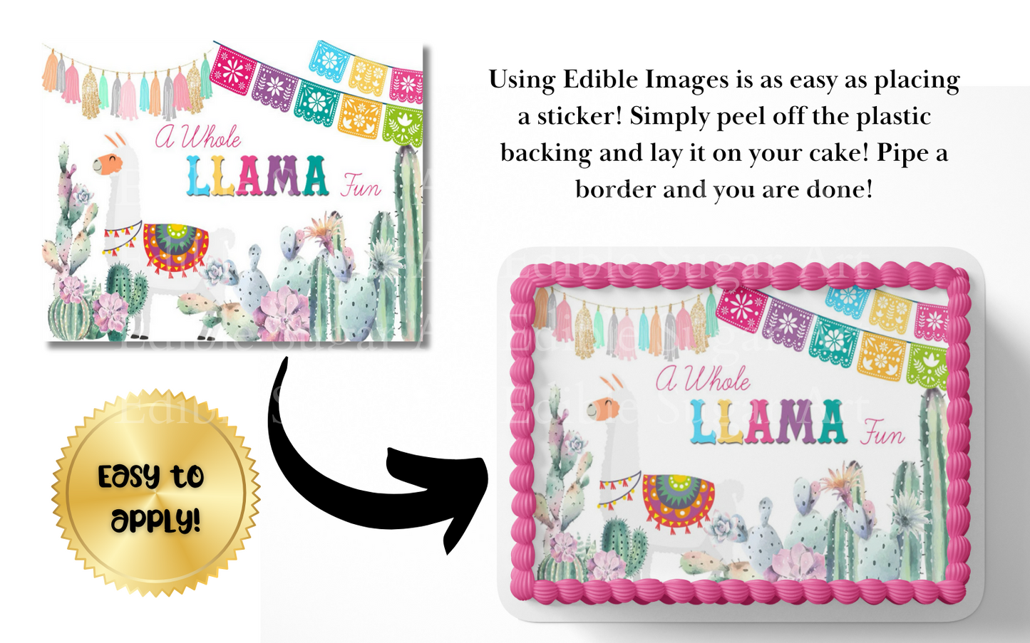 LLAMA BIRTHDAY CAKE TOPPER, LLAMA PARTY DECORATION, LLAMA CAKE TOPPER, LLAMA FIRST BIRTHDAY, SHEET CAKE TOPPER EDIBLE IMAGE