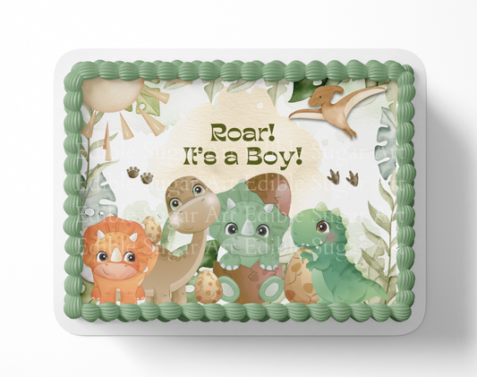 Dinosaur Baby shower cake topper edible image