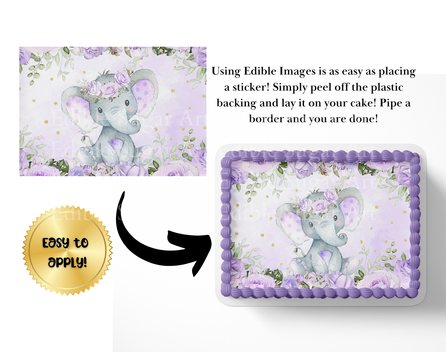 ELEPHANT BABY SHOWER Cake Topper Edible Image ELEPHANT Sheet Cake Topper