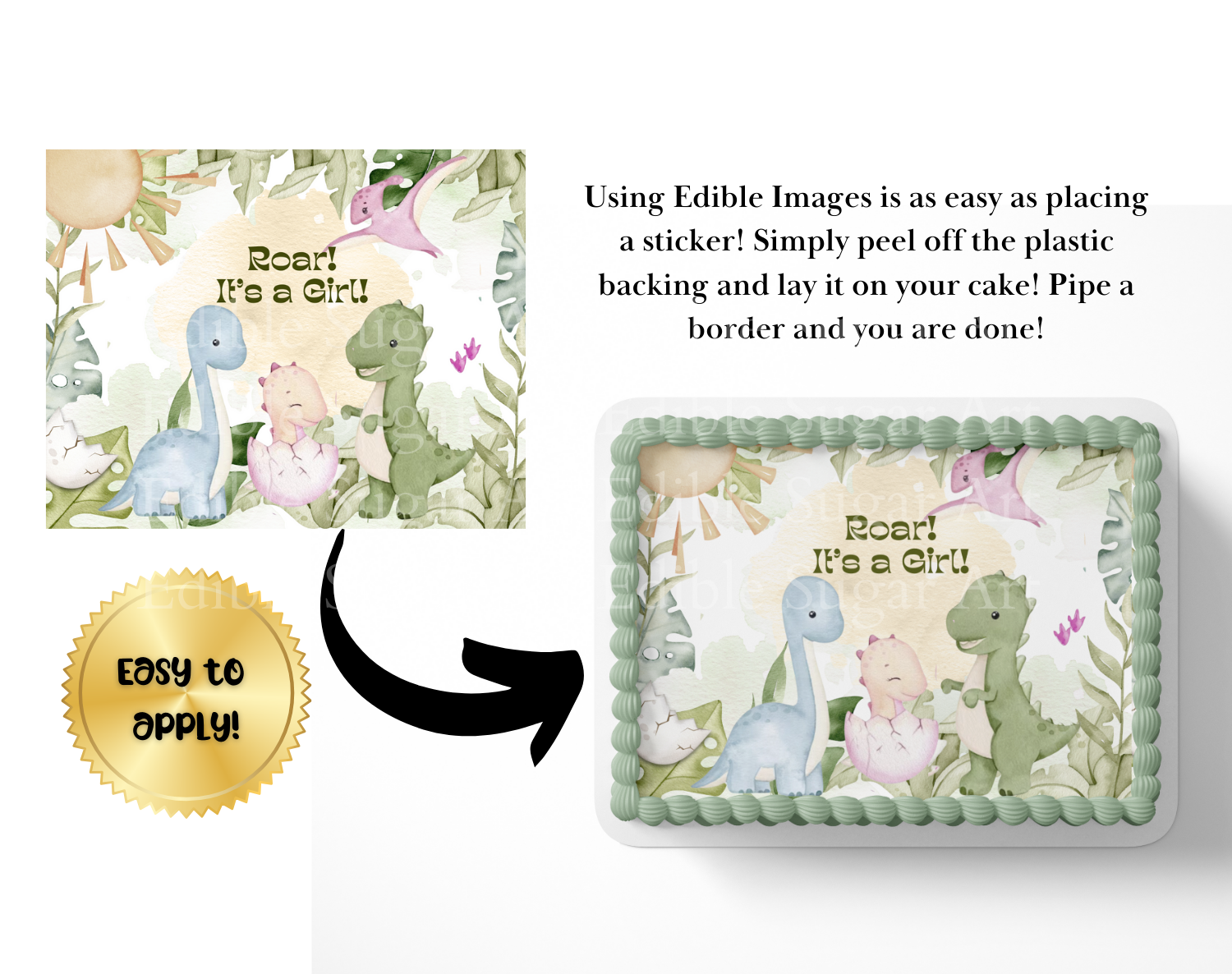 Dinosaur Baby shower cake topper edible image