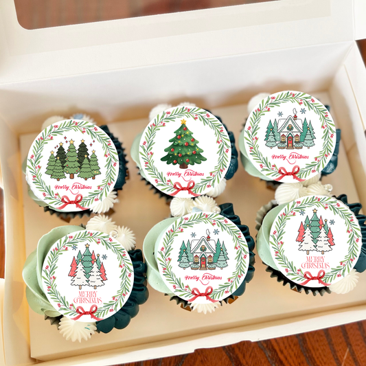Christmas Cupcake Toppers, Edible Christmas Cupcake Toppers, Precut Christmas tree Cupcake Toppers,  Winter Cupcake Toppers (Copy)