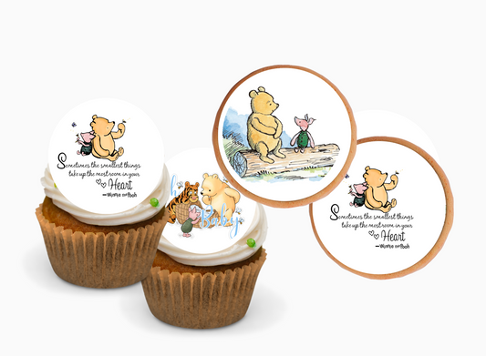 POOH BEAR CUPCAKE Toppers Baby Shower Cupcake toppers Pooh bear baby shower cake Vintage Pooh bear Cupcake toppers Edible Cupcake toppers