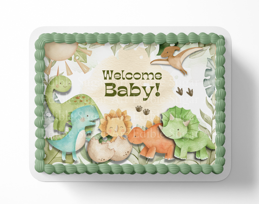 Dinosaur Baby shower cake topper edible image