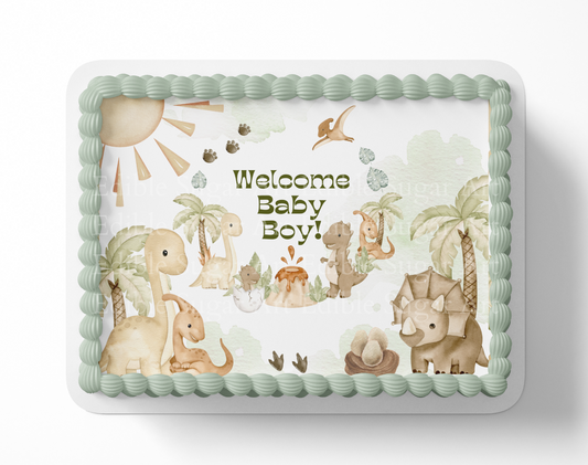 Dinosaur Baby shower cake topper edible image