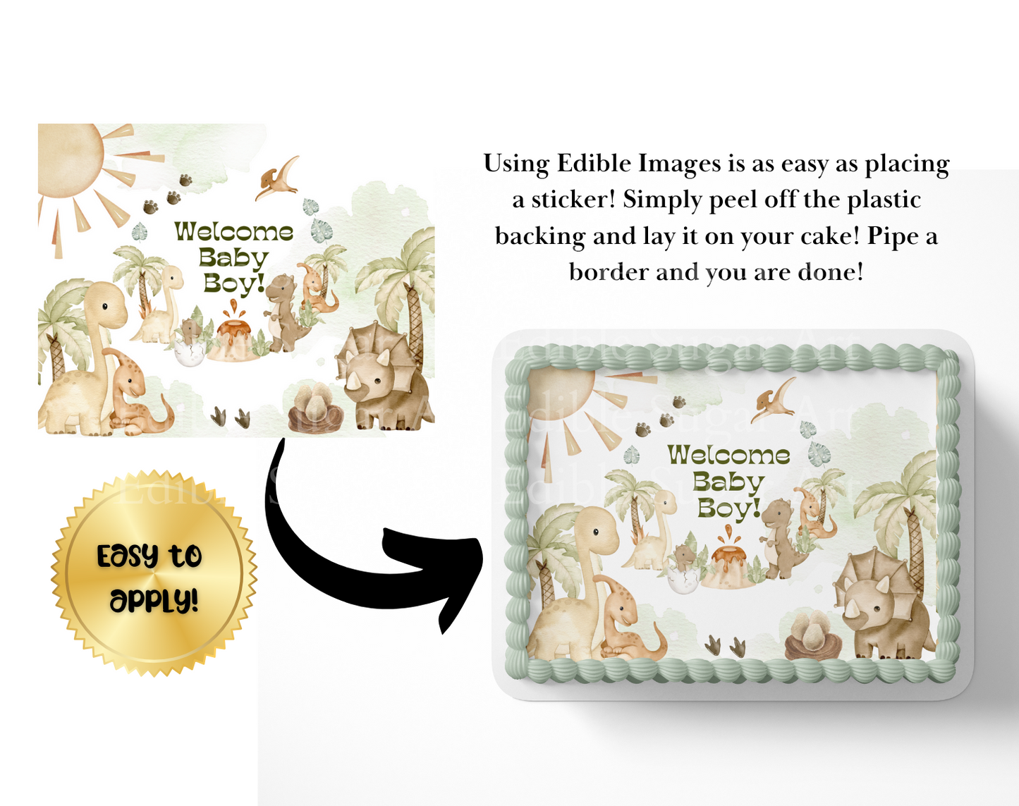 Dinosaur Baby shower cake topper edible image