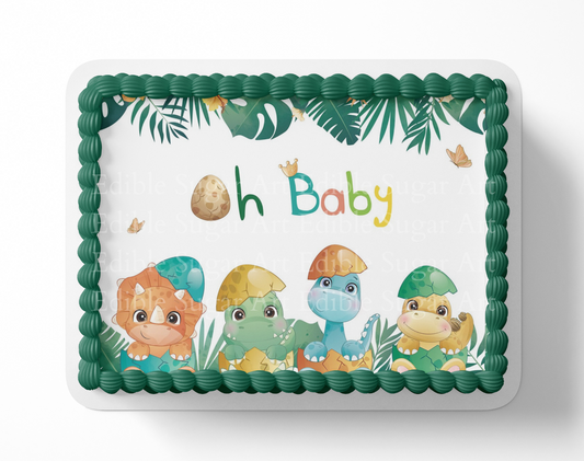 Dinosaur Cake Topper Dinosaur Baby Shower Edible Image Prehistoric Jurassic Baby Shower