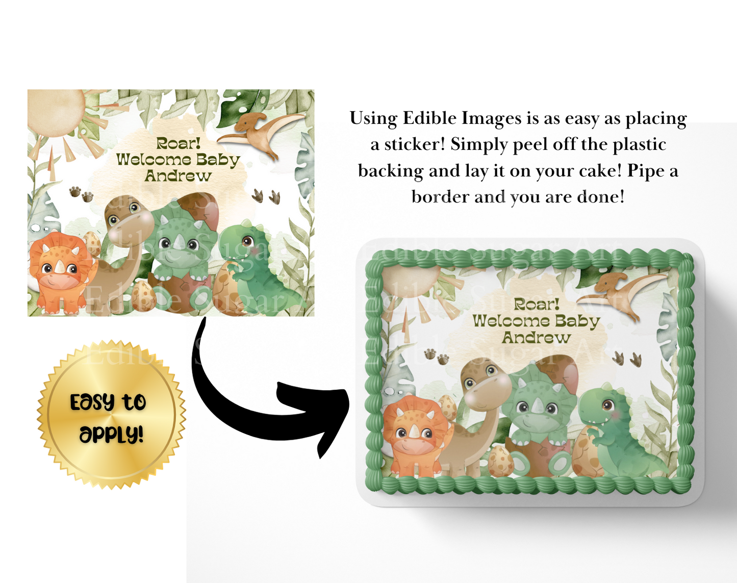 Dinosaur baby shower cake topper edible image