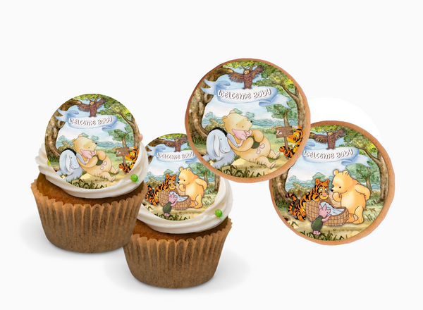 POOH BEAR CUPCAKE Toppers Baby Shower Cupcake toppers Pooh bear baby shower cake Vintage Pooh bear Cupcake toppers Edible Cupcake toppers