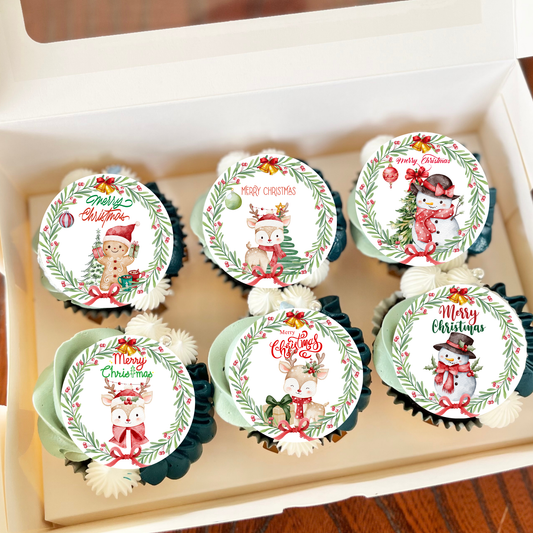 Christmas Cupcake Toppers, Edible Christmas Cupcake Toppers, Precut Christmas Cupcake Toppers, Snowmen, Reindeer, gingerbread man Winter Cupcake Toppers