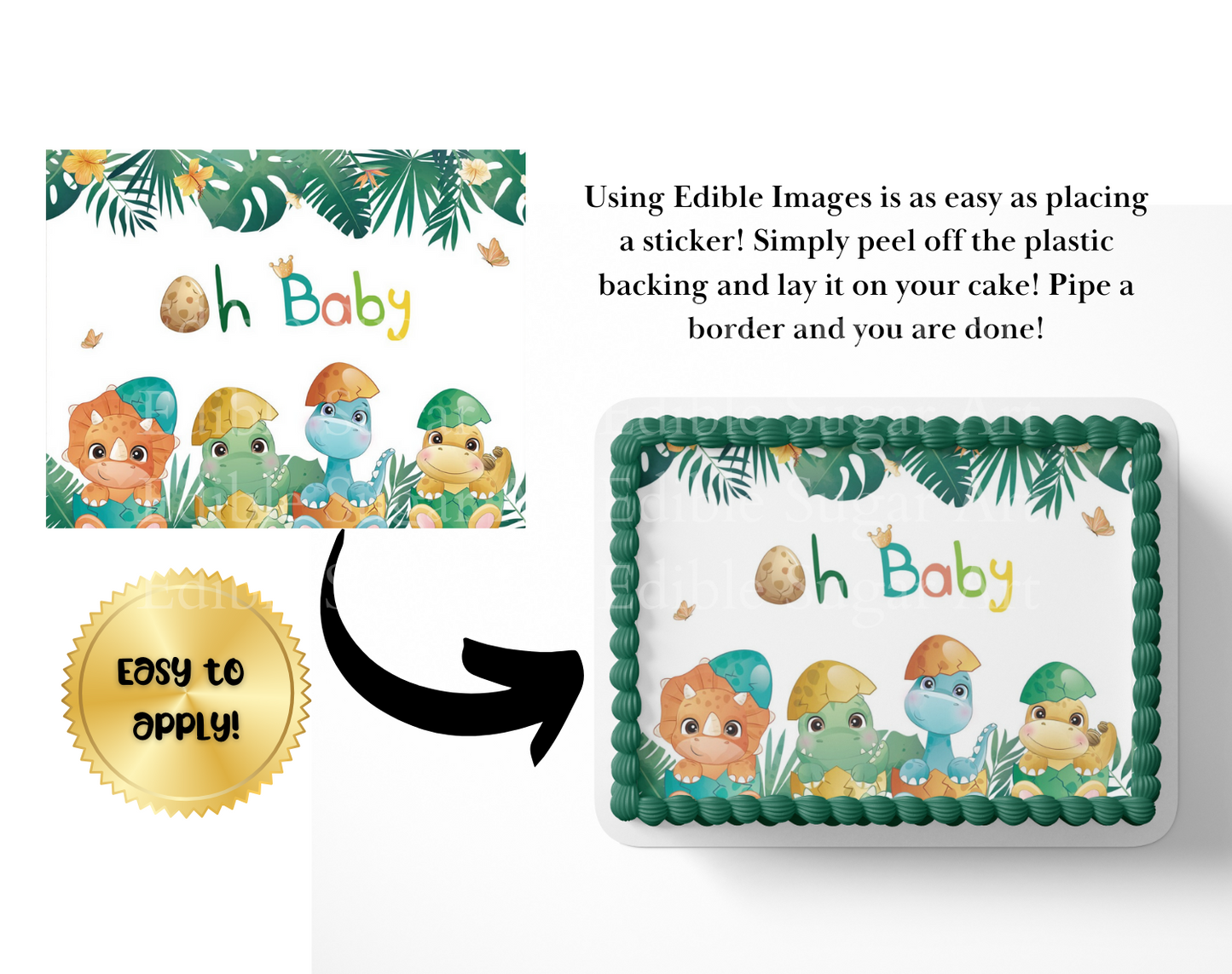 Dinosaur Baby shower cake topper edible image