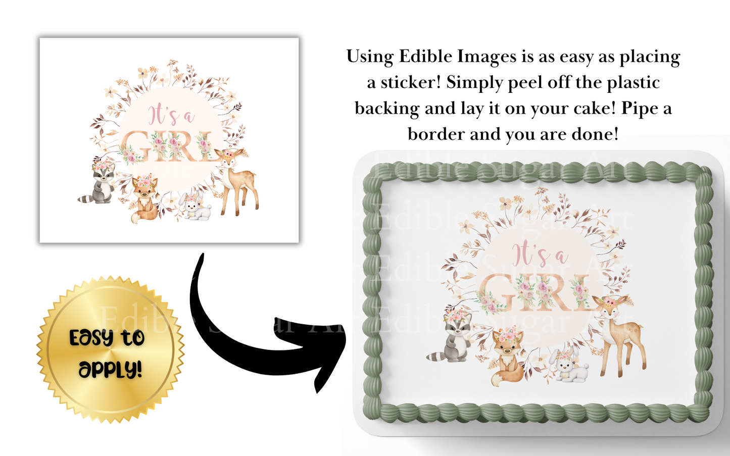 WOODLAND BABY SHOWER CAKE TOPPER EDIBLE IMAGE 