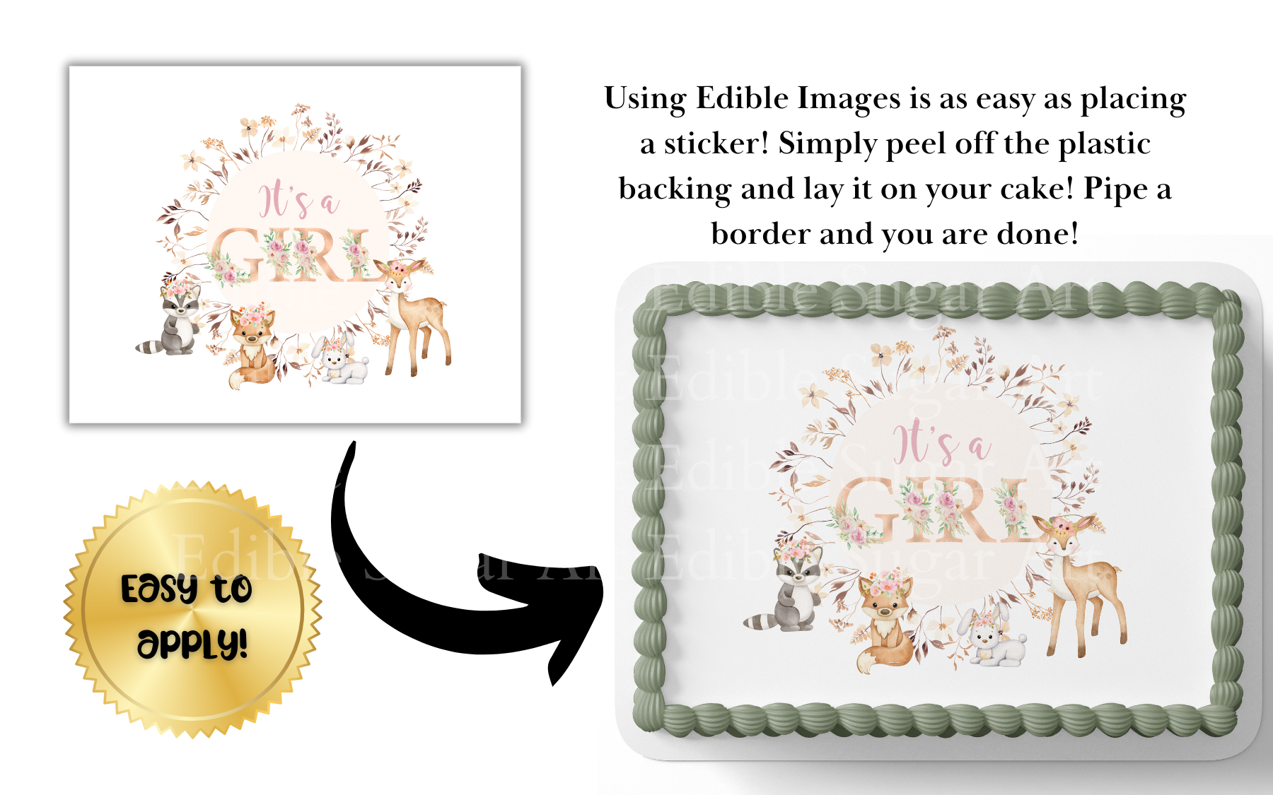 WOODLAND BABY SHOWER CAKE TOPPER EDIBLE IMAGE 