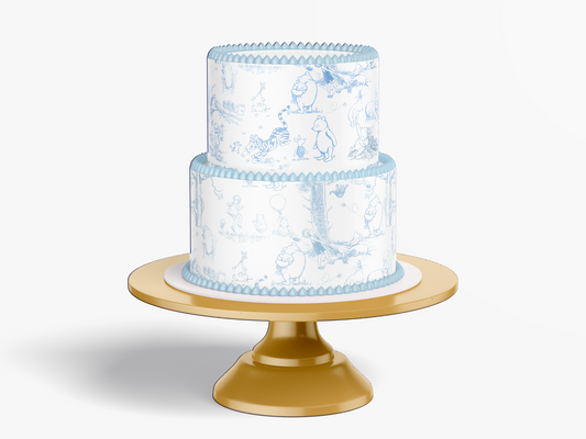 Pooh Bear Toile  Cake Wrap | Personalized Edible Icing Wraps | Boy Baby Shower Theme