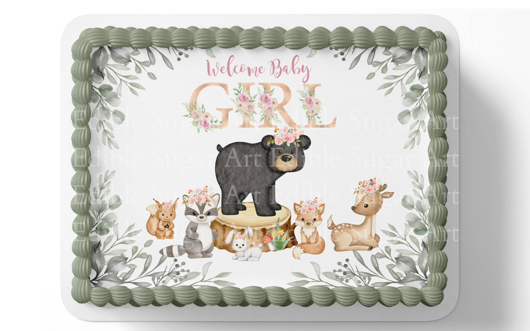 WOODLAND BABY SHOWER CAKE TOPPER EDIBLE IMAGE 