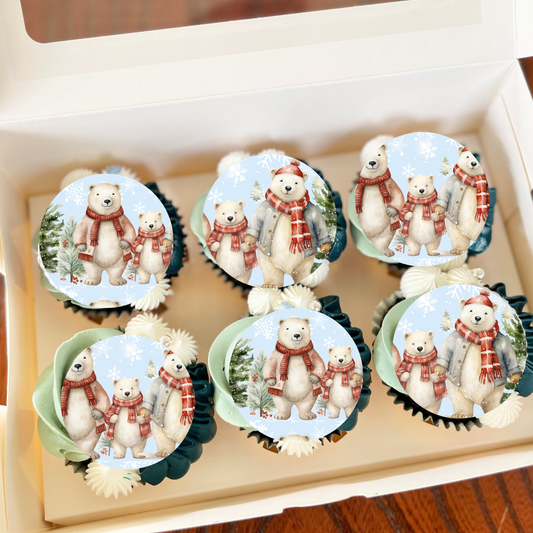 Christmas Cupcake Toppers, Edible Christmas Cupcake Toppers, Precut Christmas Cupcake Toppers, Polar Bear Winter Cupcake Toppers