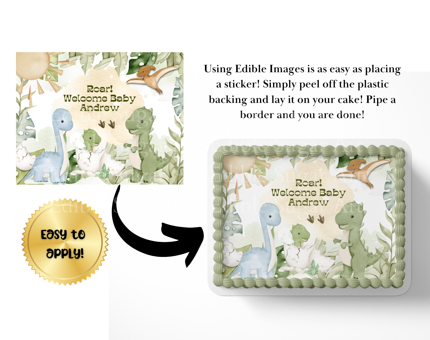 Dinosaur Baby shower cake topper edible image
