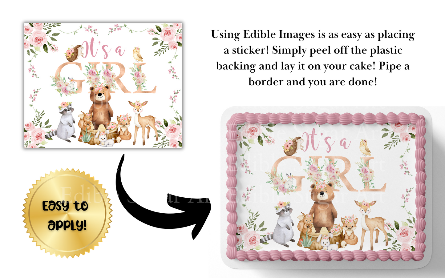 WOODLAND BABY SHOWER CAKE TOPPER EDIBLE IMAGE 
