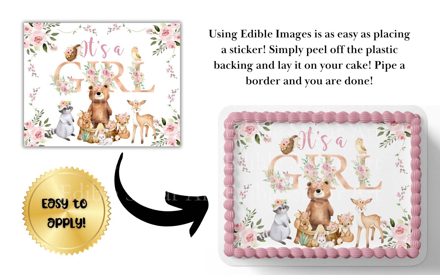 WOODLAND BABY SHOWER CAKE TOPPER EDIBLE IMAGE 