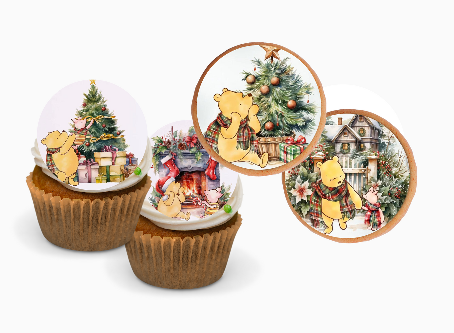 CHRISTMAS POOH BEAR CUPCAKE Toppers Baby Shower Cupcake toppers Pooh bear baby shower cake Vintage Pooh bear Cupcake toppers Edible Cupcake toppers