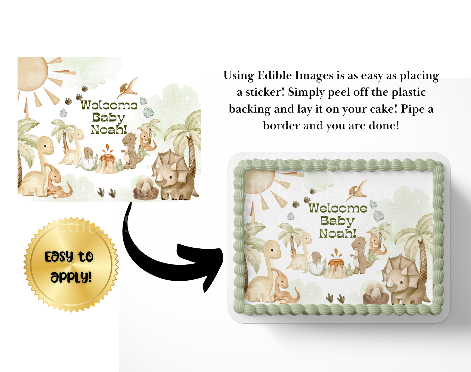 Dinosaur Baby shower cake topper edible image