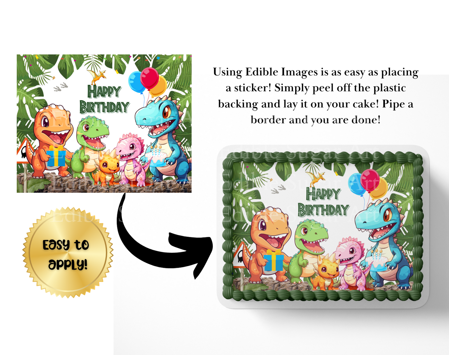 Dinosaur Birthday Cake Topper Edible Image   