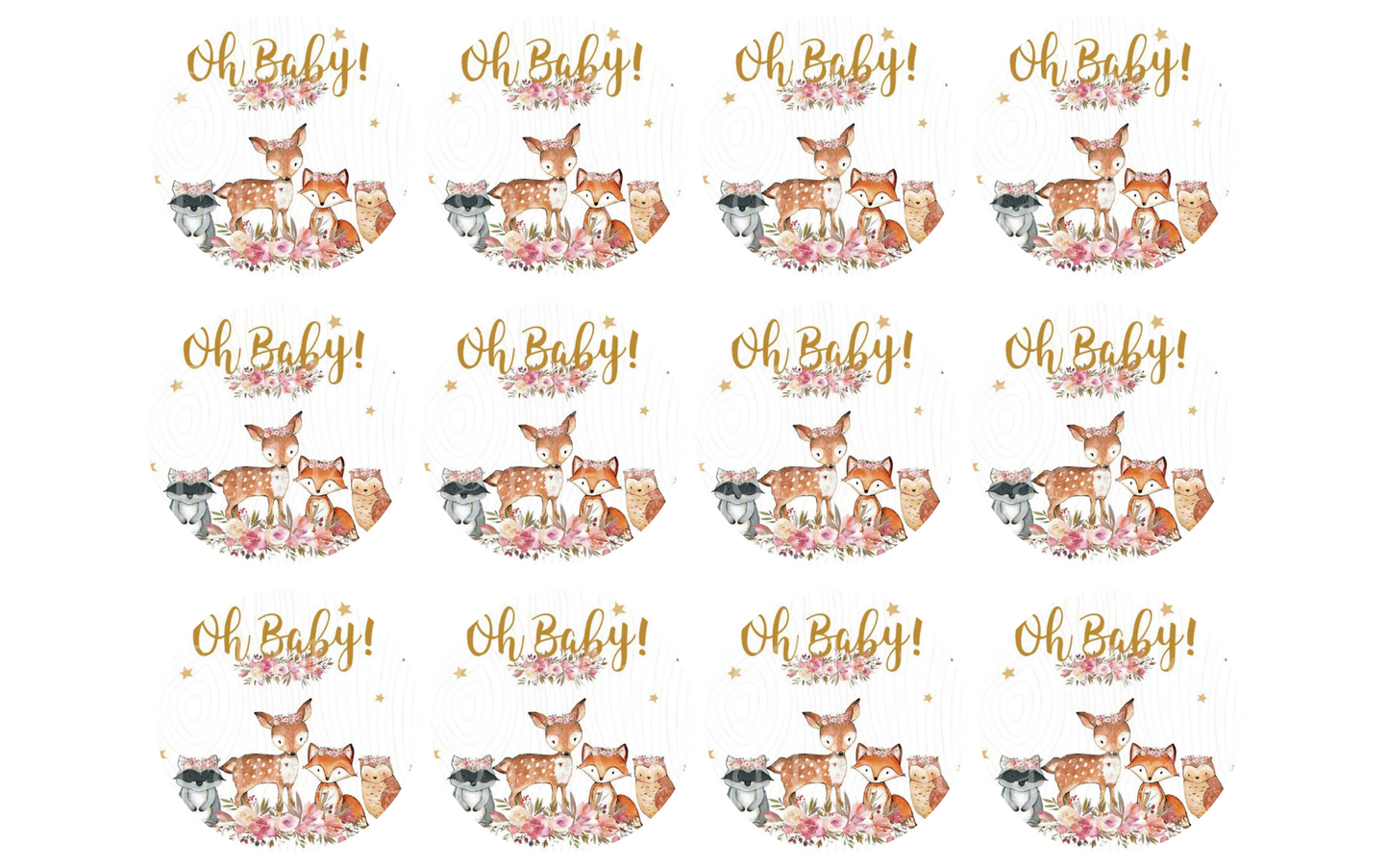 WOODLAND BABY SHOWER CUPCAKE TOPPERS, WOODLAND CUPCAKE TOPPER,  WOODLAND DECORATIONS, WOODLAND PARTY, EDIBLE IMAGE, EDIBLE PICTURE