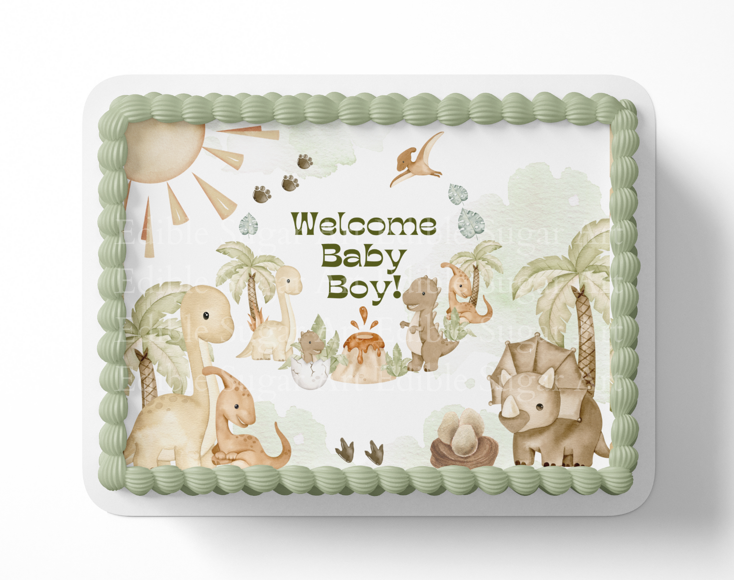 Dinosaur Baby shower cake topper edible image