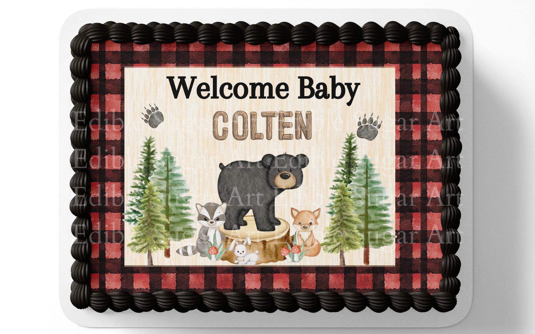 WOODLAND BABY SHOWER CAKE TOPPER EDIBLE IMAGE 