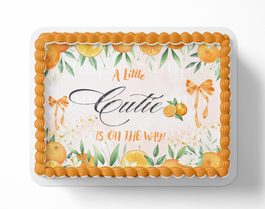 A Little Cutie Is On The Way Baby Shower Cake Topper Orange Tangerine Baby Shower