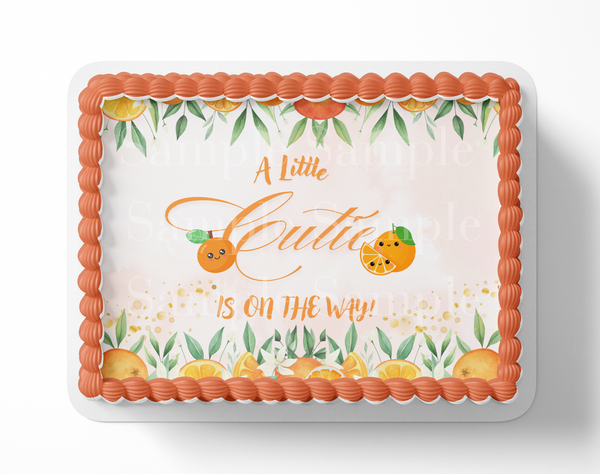 A Little Cutie Is On The Way Baby Shower Cake Topper Orange Tangerine Baby Shower