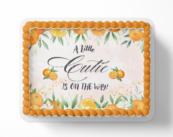 A Little Cutie Is On The Way Baby Shower Cake Topper Orange Tangerine Baby Shower