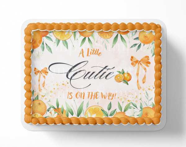 A Little Cutie Is On The Way Baby Shower Cake Topper Orange Tangerine Baby Shower