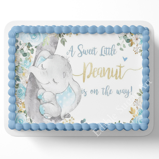 A Sweet Little Peanut Is On The Way Elephant Baby Shower, Elphant Cake Topper, Cute Elephants, Baby Elephants, Edible image, Sheet cake decorations