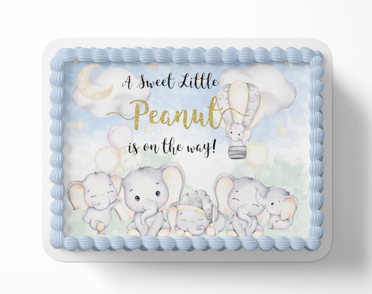 A Sweet Little Peanut Is On The Way Elephant Baby Shower, Elphant Cake Topper, Cute Elephants, Baby Elephants, Edible image, Sheet cake decorations