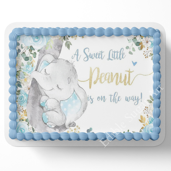 A Sweet Little Peanut Is On The Way Elephant Baby Shower, Elphant Cake Topper, Cute Elephants, Baby Elephants, Edible image, Sheet cake decorations