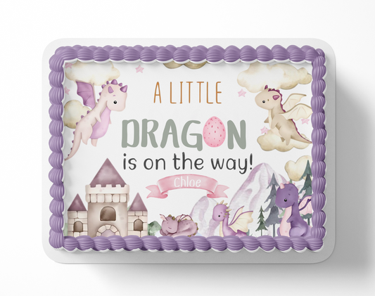 Dragon Baby Shower Cake Topper,  A Little Dragon is on The Way, Boy Dragon Baby Shower, Girl Dragon baby Shower, Watercolor Dragons, Mythical Storybook Baby Shower