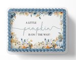 A little  pumpkin is on the way boy blue pumpkin cake topper