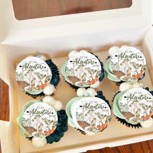 Adventure begins baby shower cupcake toppers