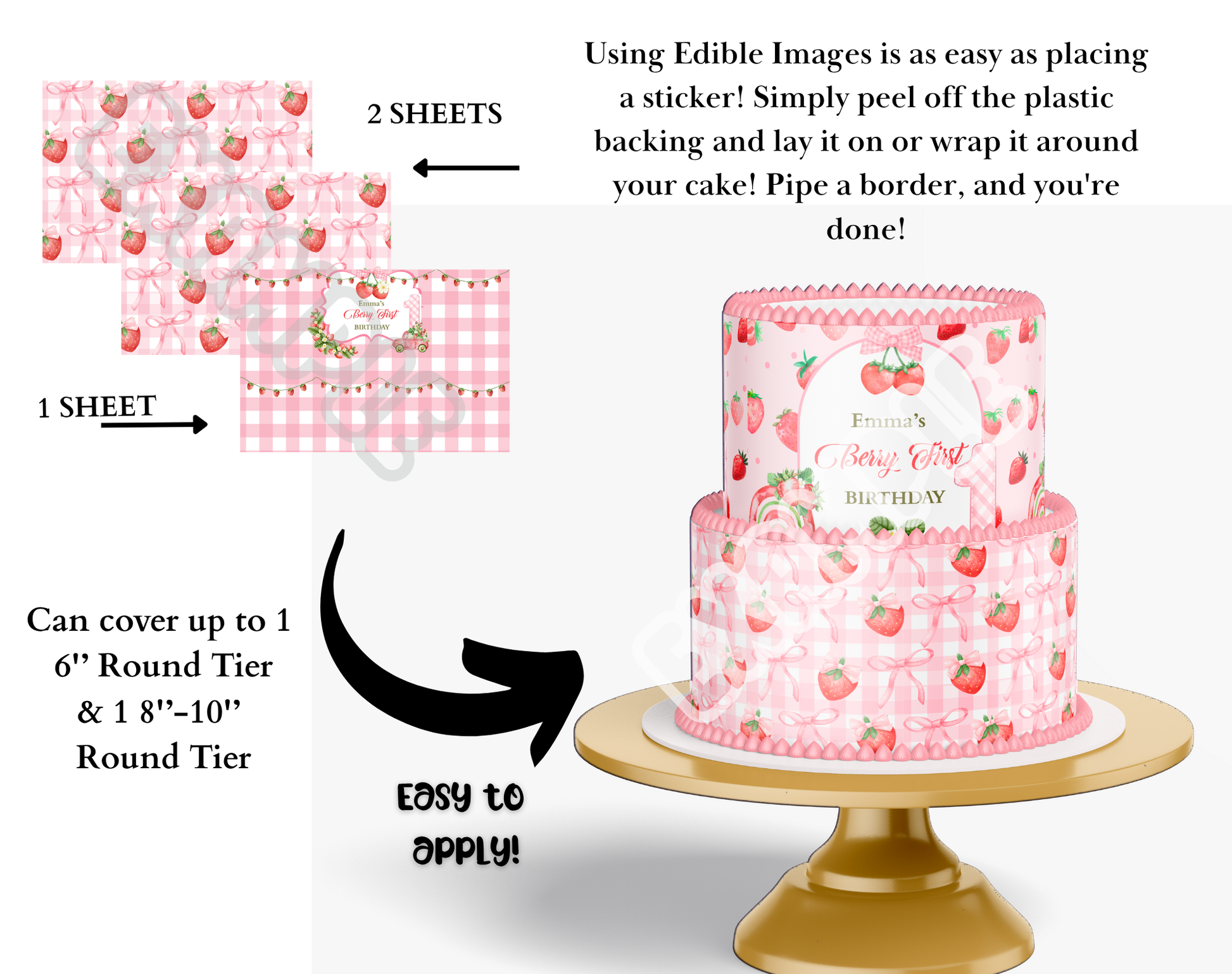 Cake decorating kit with strawberry pattern on a cake