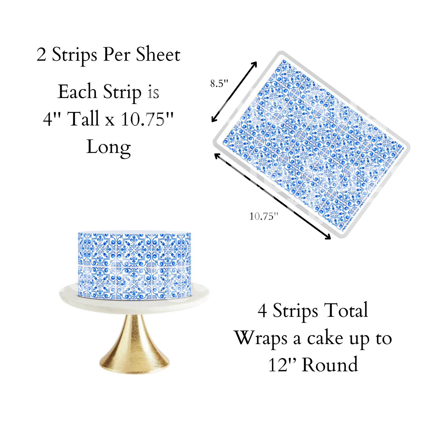 Mediterranean Tiles, Blue and White Tile Edible Paper, Italy, Italian Blue Tile, Icing Image, Italian, Greek, Moroccan Tiles