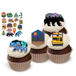 Camping Hiking Cupcake Toppers, Outdoor Adventure Theme Cake Decorations