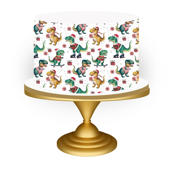 Dinosaur Christmas Cake Topper, Christmas Dinosaur Cake Wrap, Dinosaur Cake Decorations, Christmas Party, Christmas Cake Border, Christmas Cake Wrap, Winter Cake Topper