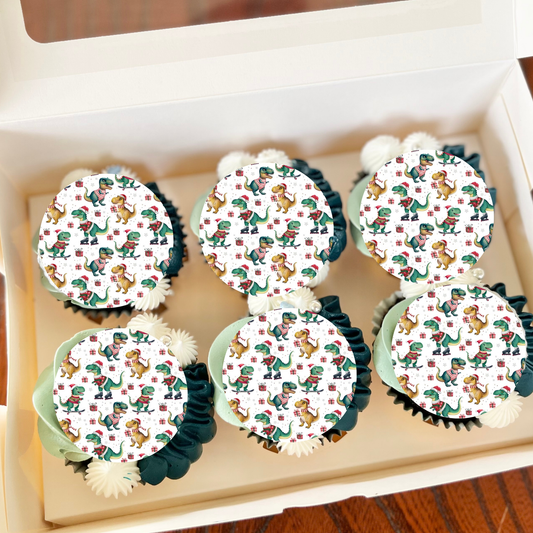 Christmas Dinosaur Cupcake topper