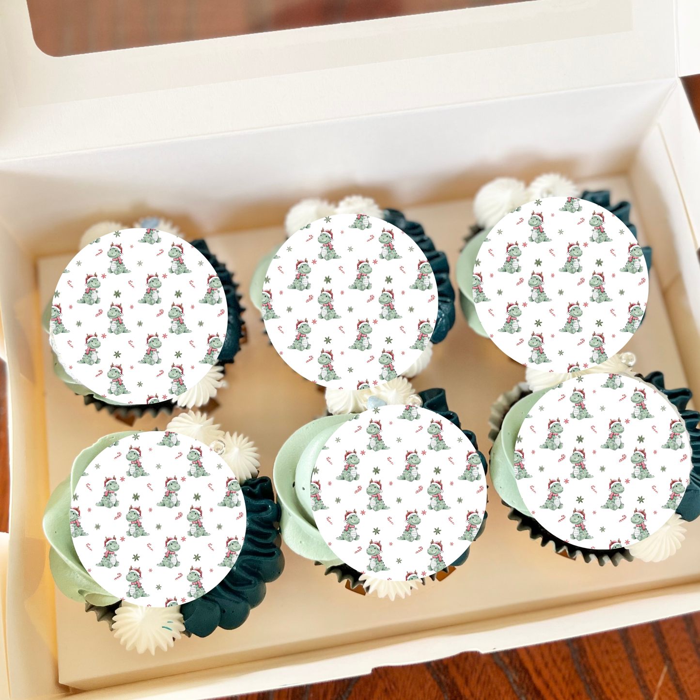 Christmas Dinosaur Cupcake topper