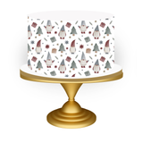 Decorative cake stand with Christmas-Gnome themed pattern on a white background