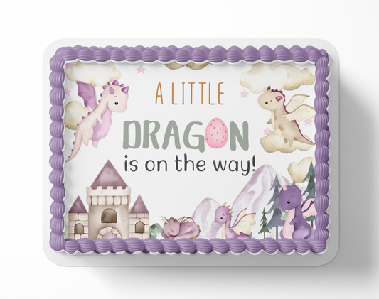 Dragon Baby Shower Cake Topper,  A Little Dragon is on The Way, Boy Dragon Baby Shower, Girl Dragon baby Shower, Watercolor Dragons, Mythical Storybook Baby Shower