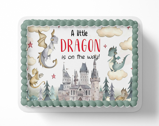 Dragon Baby Shower Cake Topper,  A Little Dragon is on The Way, Boy Dragon Baby Shower, Girl Dragon baby Shower, Watercolor Dragons, Mythical Storybook Baby Shower